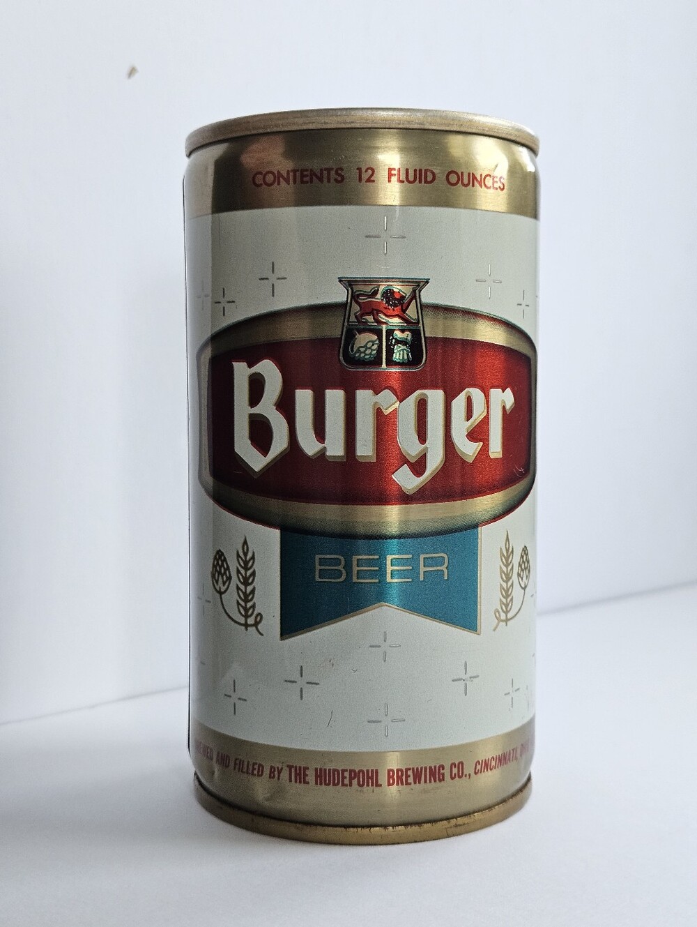 Burger Beer Can Empty Steel Can open Hudepohl Brewing Cincinnati Ohio vintage